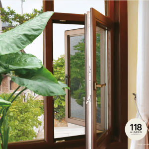 Premium Luxury KS118 Aluminum Wood Diamond Mesh Casement Window